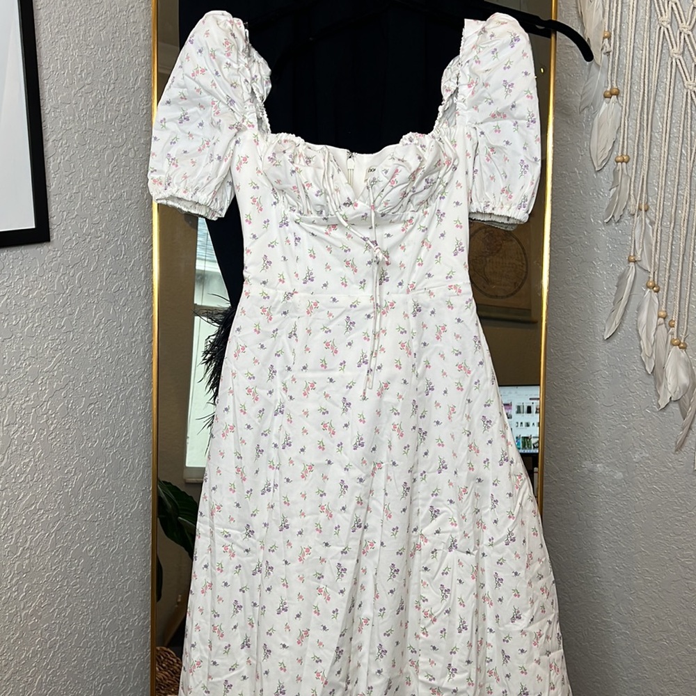 HOUSE OF CB 'Tallulah' White Floral Puff Sleeve Midi Dress NWOT - Picture 13 of 14